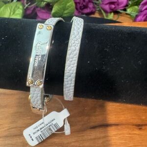 NWT Henri Bendel Light Gray Rivington Leather Double Wrap Bracelet
